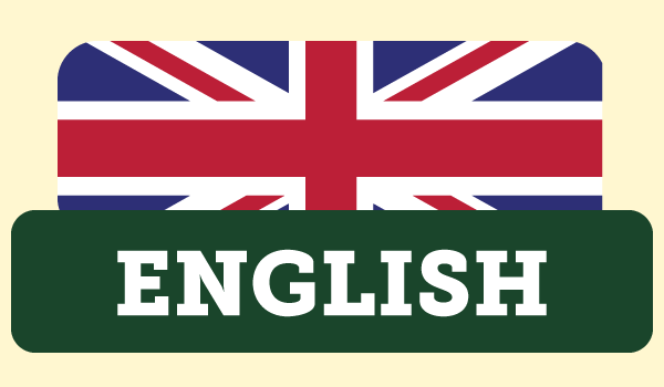 A button that says English with a UK flag behind it